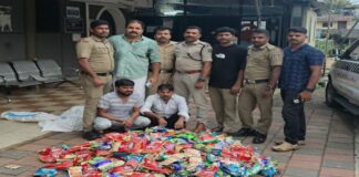 റാന്നിയിൽ വൻ പുകയില വേട്ട : ലോഡ്ജിൽ നിന്ന് 2425 പാക്കറ്റ് ഹാൻസും ശംഭുവും പിടികൂടി, രണ്ട് യു.പി സ്വദേശികൾ കസ്റ്റഡിയിൽ