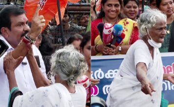 ബിജെപി കൗൺസിലർമാരുടെ പ്രതിഷേധത്തിനിടെ പ്രതികരിച്ച് വഴിയാത്രക്കാരിയായ വായോധിക