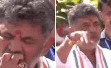 കർണാടക മുഖ്യമന്ത്രി ഡി കെ ശിവകുമാർ താൻ കടിച്ച ആപ്പിൾ അണികൾക്ക് നേരെ എറിഞ്ഞുകൊടുത്ത സംഭവത്തിൽ വിവാദം കനക്കുന്നു