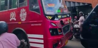 ഗതാഗതക്കുരുക്കിനിടെ സ്വകാര്യ ബസ് പിക്കപ്പില് ഇടിപ്പിച്ച സംഭവം ; ഡ്രൈവറുടെ ലൈസൻസ് 6മാസത്തേക്ക് സസ്പെൻഡ് ചെയ്തു