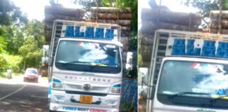 പ്രക്കാനം കൈതവന ജംഗ്ഷനില് അപകടകരമായ നിലയില് റോഡില് തടി കയറ്റിയിറക്ക്