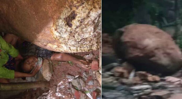 വീടിനോട് ചേർന്നുള്ള പാറ അടർന്നുവീണ് വീട്ടമ്മയ്ക്ക് പരിക്ക് വീടിനോട് ചേർന്നുള്ള പാറ അടർന്നുവീണ് വീട്ടമ്മയ്ക്ക് പരിക്ക്