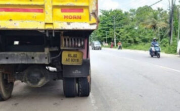 ഓവര് ലോഡും പൊട്ടാറായ ടയറുകളുമായി അടൂരില് ടിപ്പര് ലോറികളുടെ മരണപ്പാച്ചില്