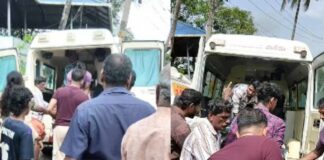 തൃശ്ശൂർ വടക്കാഞ്ചേരിയിൽ നിയന്ത്രണംവിട്ട ആംബുലൻസ് കെട്ടിടത്തിലേക്ക് ഇടിച്ചു കയറി അപകടം