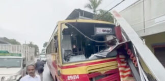 ഓമല്ലൂരില് കെ.എസ്.ആര്.റ്റി.സി ബസ് ജ്യൂസ് കടയിലേക്ക് ഇടിച്ച് കയറി ; ഒരാള്ക്ക് പരിക്ക്