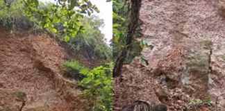 വർക്കല പാപനാശം ബീച്ചിലെ ക്ലിഫ് കുന്നിന്റെ താഴ്ഭാഗം ഇടിഞ്ഞുവീണു
