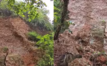 വർക്കല പാപനാശം ബീച്ചിലെ ക്ലിഫ് കുന്നിന്റെ താഴ്ഭാഗം ഇടിഞ്ഞുവീണു