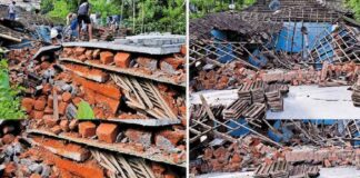 പാലക്കാട് വള്ളിക്കോട് പാലക്കാപ്പറമ്പിൽ നിർമ്മാണത്തിരുന്ന രണ്ടുനില വീട് തകർന്നുവീണു