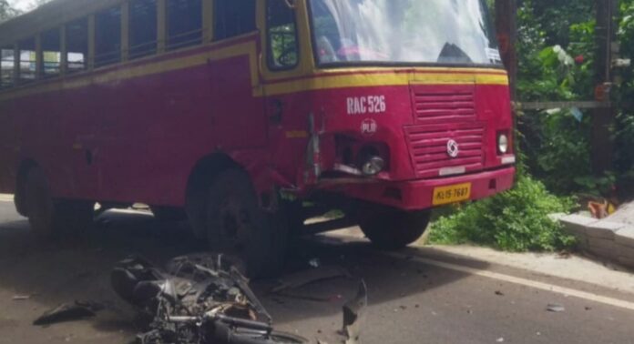 കെഎസ്ആർടിസി ബസും ബൈക്കും കൂട്ടിയിടിച്ച് ബൈക്ക് യാത്രികൻ മരിച്ചു കെഎസ്ആർടിസി ബസും ബൈക്കും കൂട്ടിയിടിച്ച് ബൈക്ക് യാത്രികൻ മരിച്ചു