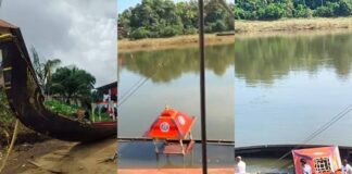 ആറന്മുളയിലെ തിരുവോണത്തോണി പമ്പയാറ്റിൽ മുങ്ങി