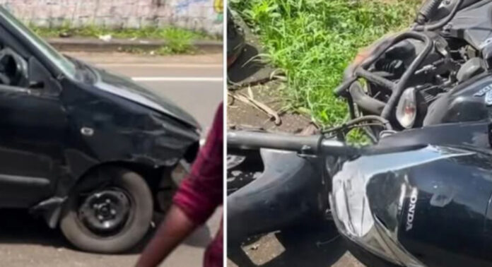 കോന്നി ചിറ്റൂര് മുക്കില് കാറും ബൈക്കും കൂട്ടിയിടിച്ചു കോന്നി ചിറ്റൂര് മുക്കില് കാറും ബൈക്കും കൂട്ടിയിടിച്ചു