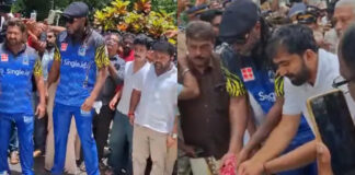 പുതുപ്പള്ളിയിൽ ഉമ്മൻ ചാണ്ടിയുടെ കല്ലറയിൽ പുഷ്പാർച്ചന നടത്തി ക്രിസ് ഗെയ്ൽ