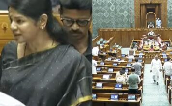ലോക്സഭാ സ്പീക്കർ നടത്തിയ ചായ സത്ക്കാരത്തിൽ പങ്കെടുത്ത് ഡിഎംകെ എംപി കനിമൊഴി