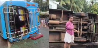 കണ്ണൂരിൽ സ്വകാര്യ ബസ് മറിഞ്ഞ് അപകടം ; 35ഓളം പേർക്ക് പരിക്ക് , രണ്ടുപേരുടെ നില ഗുരുതരം
