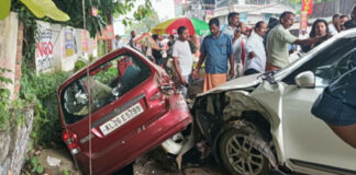 പന്തളത്ത് കാറുകള് തമ്മില് കൂട്ടിയിടിച്ചു : ഒരാള്ക്ക് പരിക്ക്