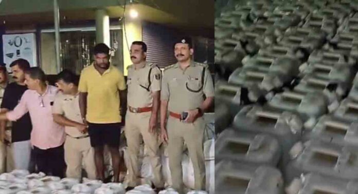 പയ്യന്നൂരിൽ വൻ സ്പിരിറ്റ് വേട്ട ; 7000 ലിറ്ററുമായി ലോറി പിടികൂടി പയ്യന്നൂരിൽ വൻ സ്പിരിറ്റ് വേട്ട ; 7000 ലിറ്ററുമായി ലോറി പിടികൂടി