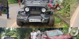 മദ്യപിച്ച് ലക്കുകെട്ട് ഥാറുമായി റോഡിലേക്കിറങ്ങി, ഇടിച്ചത് രണ്ട് വാഹനങ്ങളിൽ, യുവാവ് പിടിയിൽ
