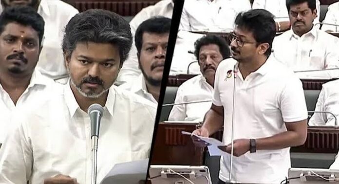 കാവേരി നദീജല വിഷയത്തിൽ നിയമസഭയിൽ മുഖ്യമന്ത്രി വിജയും പ്രതിപക്ഷ നേതാവ് ഉദയനിധിയും തമ്മിൽ രൂക്ഷമായ വാക്പോര് കാവേരി നദീജല വിഷയത്തിൽ നിയമസഭയിൽ മുഖ്യമന്ത്രി വിജയും പ്രതിപക്ഷ നേതാവ് ഉദയനിധിയും തമ്മിൽ രൂക്ഷമായ വാക്പോര്
