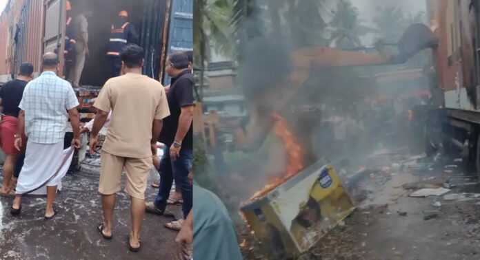 വൈദ്യുതി ലൈനിൽ തട്ടി അപകടം ; കണ്ടെയ്നർ ലോറിക്ക് തീപിടിച്ച് മുപ്പതിലേറെ ഫ്രിഡ്ജുകൾ കത്തിനശിച്ചു വൈദ്യുതി ലൈനിൽ തട്ടി അപകടം ; കണ്ടെയ്നർ ലോറിക്ക് തീപിടിച്ച് മുപ്പതിലേറെ ഫ്രിഡ്ജുകൾ കത്തിനശിച്ചു