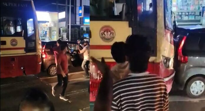 നട്ടാശ്ശേരിയിൽ കെഎസ്ആർടിസി ബസിന് സൈഡ് കൊടുക്കാത്തതിനെ ചൊല്ലി തർക്കം നട്ടാശ്ശേരിയിൽ കെഎസ്ആർടിസി ബസിന് സൈഡ് കൊടുക്കാത്തതിനെ ചൊല്ലി തർക്കം
